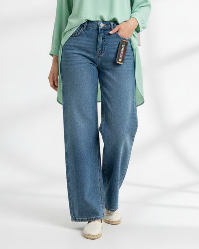 شلوار جین واید لگ فاق کوتاه aerio عکس پاخور