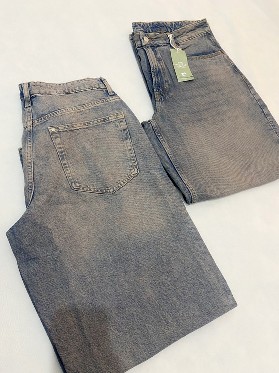 شلوار جین بگ زنانه آبی تینت کرم صورتی برند denim co