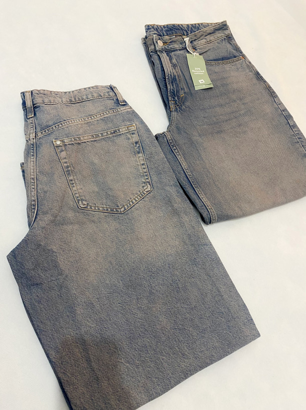 شلوار جین بگ زنانه آبی تینت کرم صورتی برند denim co