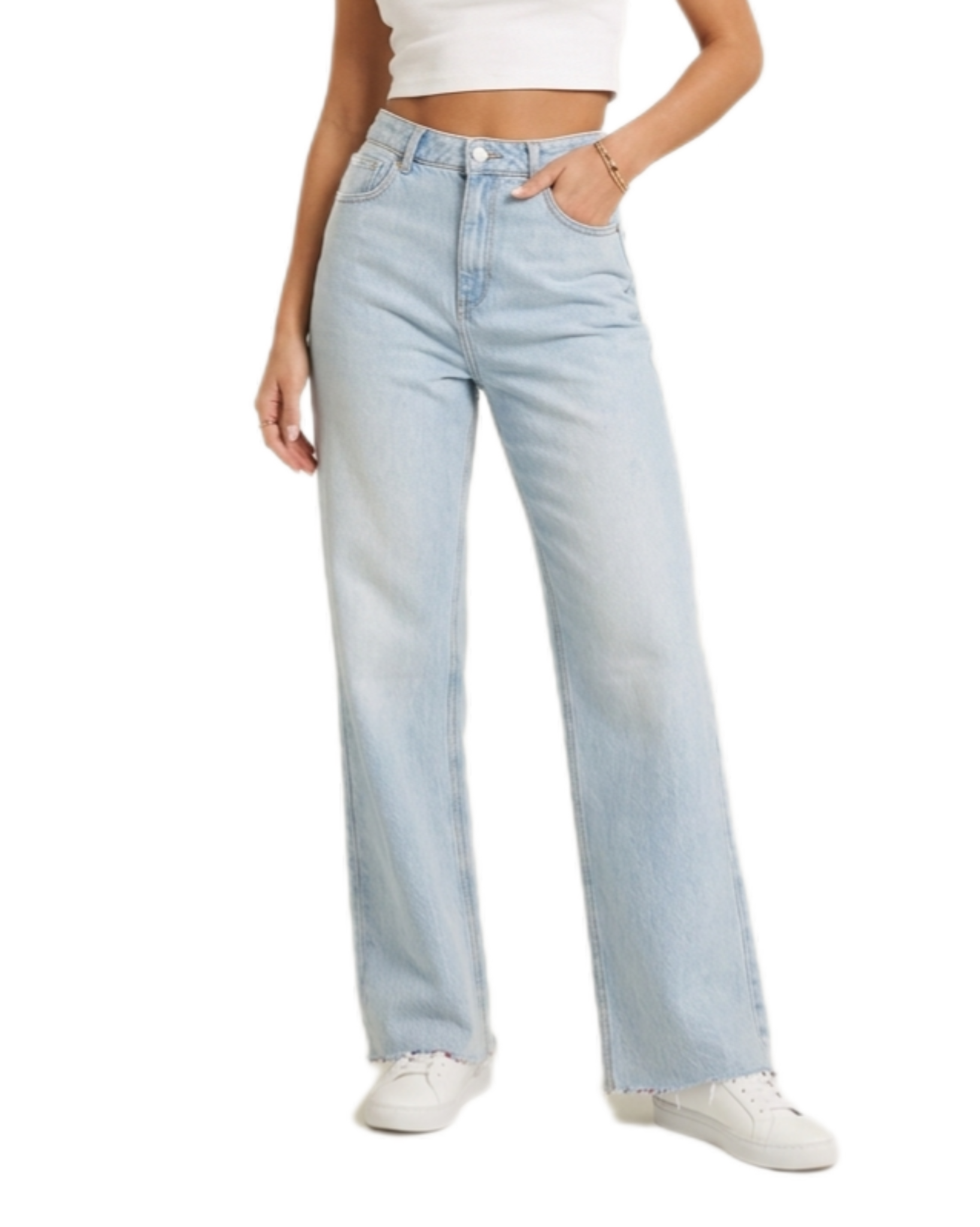 شلوار جین نیم‌بگ زنانه برند Denim Co رنگ آبی روشن (زاپ‌دار)